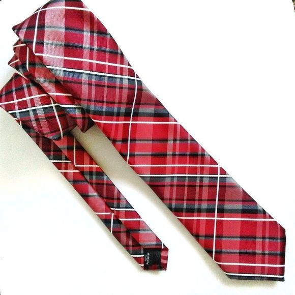 Nicole Miller Red Checkered Men's Neck Tie - Picture 1 of 5